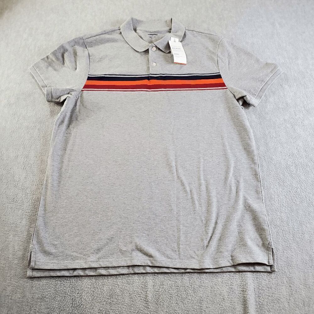 Old Navy Golf Polo Shirt Mens XL Gray Chest Stripes Built-in Flex Slit Collared